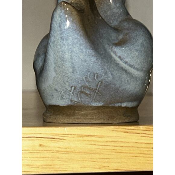 Pie Bird Signed Peter Pots Art Pottery Blue Brown Modern Hen Chicken Mottled - Picture 4 of 12